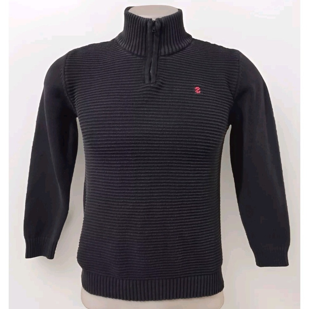 IZOD Knit Sweater Youth/Boys Size XL (14/16)  1/4 Zip Pullover Black Long Sleeve